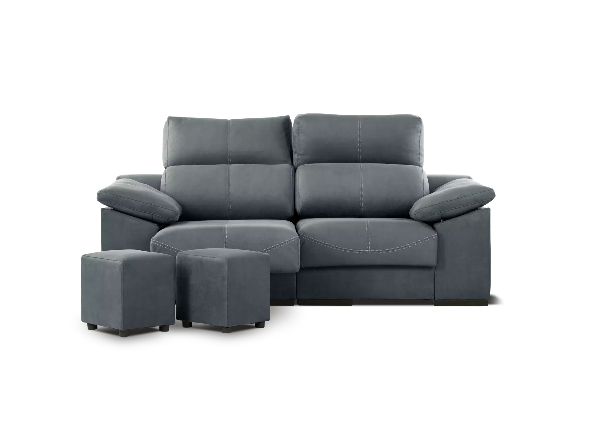 sofa galaxy 3 cuerpos 2 modulos abugar con asientos extensibles y apoya cabeza con 5 posiciones con dos puff y baulero