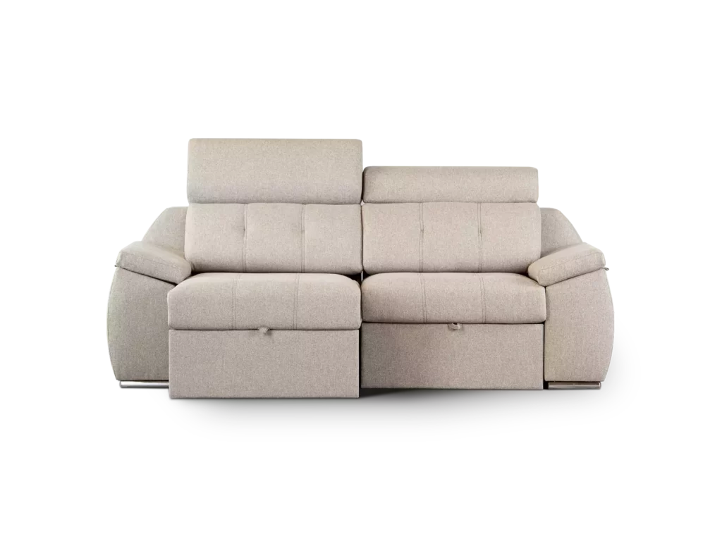 sofa olympo 2 modulos 2 cuerpos abugar con asientos extensibles y apoya cabezas de 7 posiciones con luces led personalizables y parlantes bluetooth