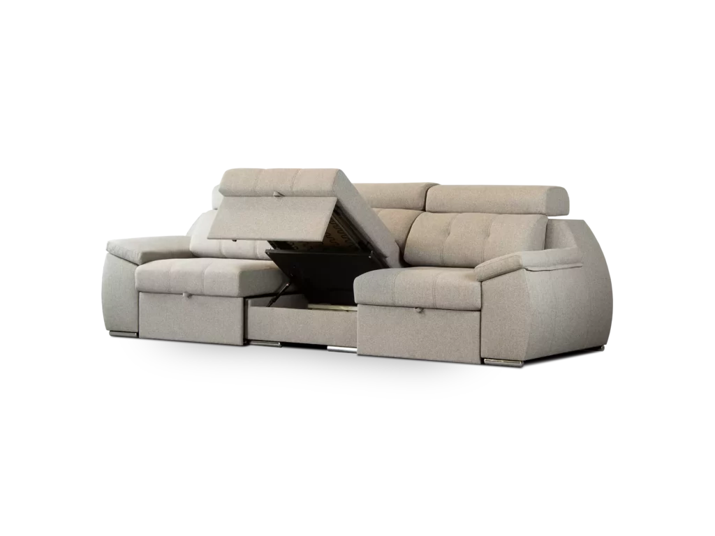 sofa olympo 3 modulos 3 cuerpos abugar con asientos extensibles y apoya cabezas de 7 posiciones con luces led personalizables y parlantes bluetooth