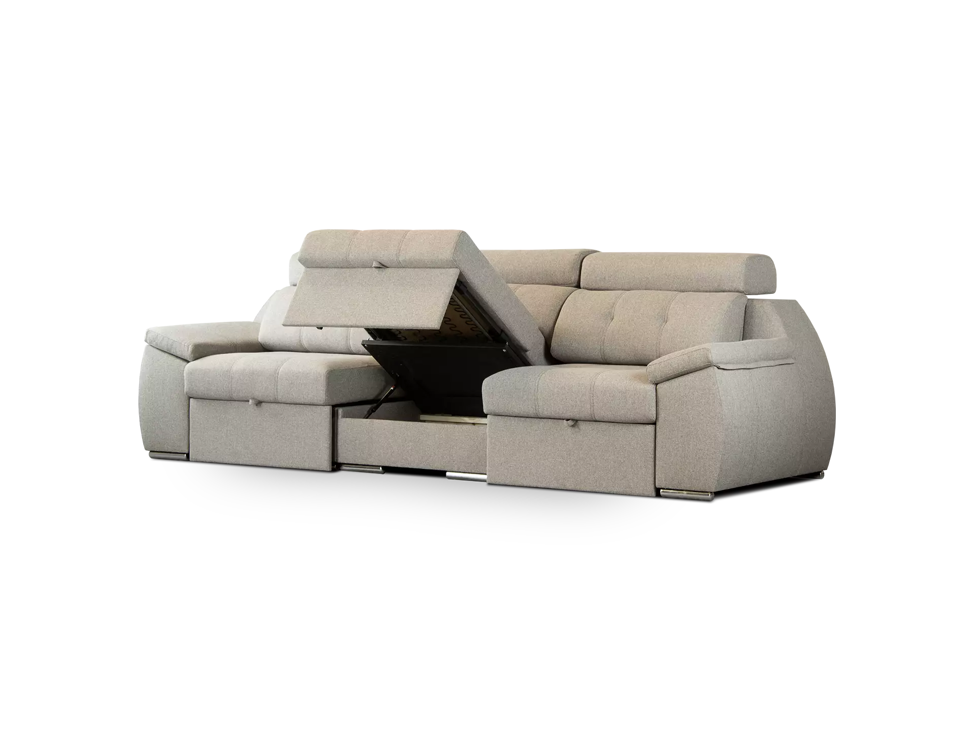 sofa olympo 3 modulos 3 cuerpos abugar con asientos extensibles y apoya cabezas de 7 posiciones con luces led personalizables y parlantes bluetooth