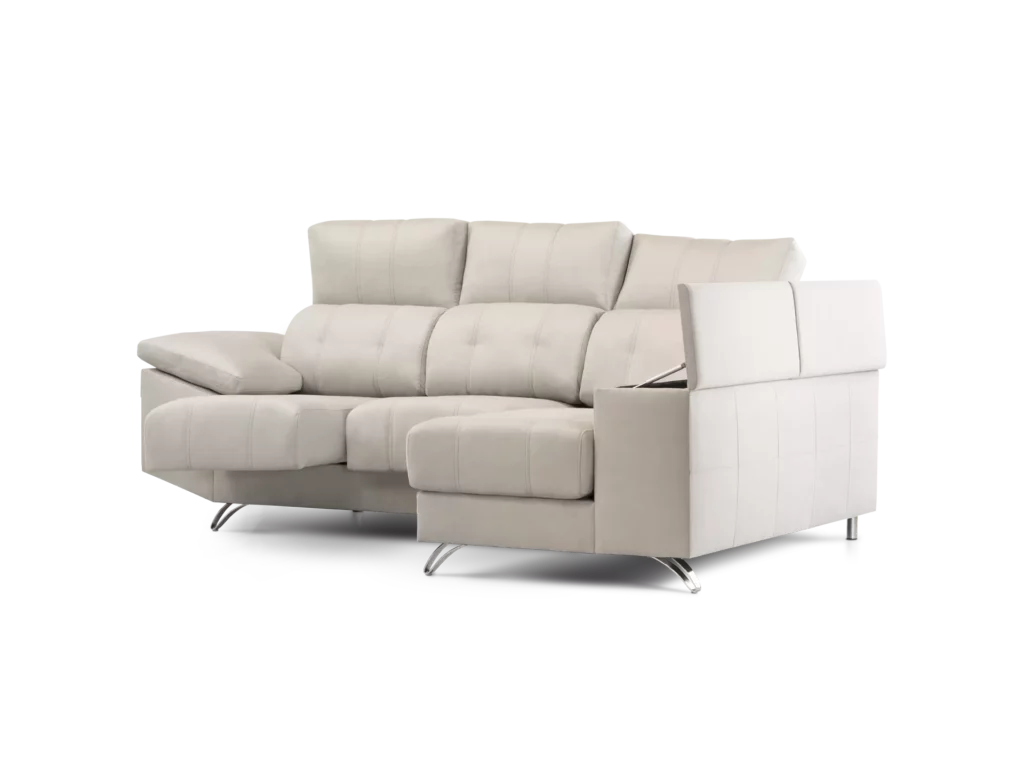 sofa victoriano 2 cuerpos 3 modulos con chaise longue con asientos extensibles con apoya cabeza de 5 posiciones y baulera