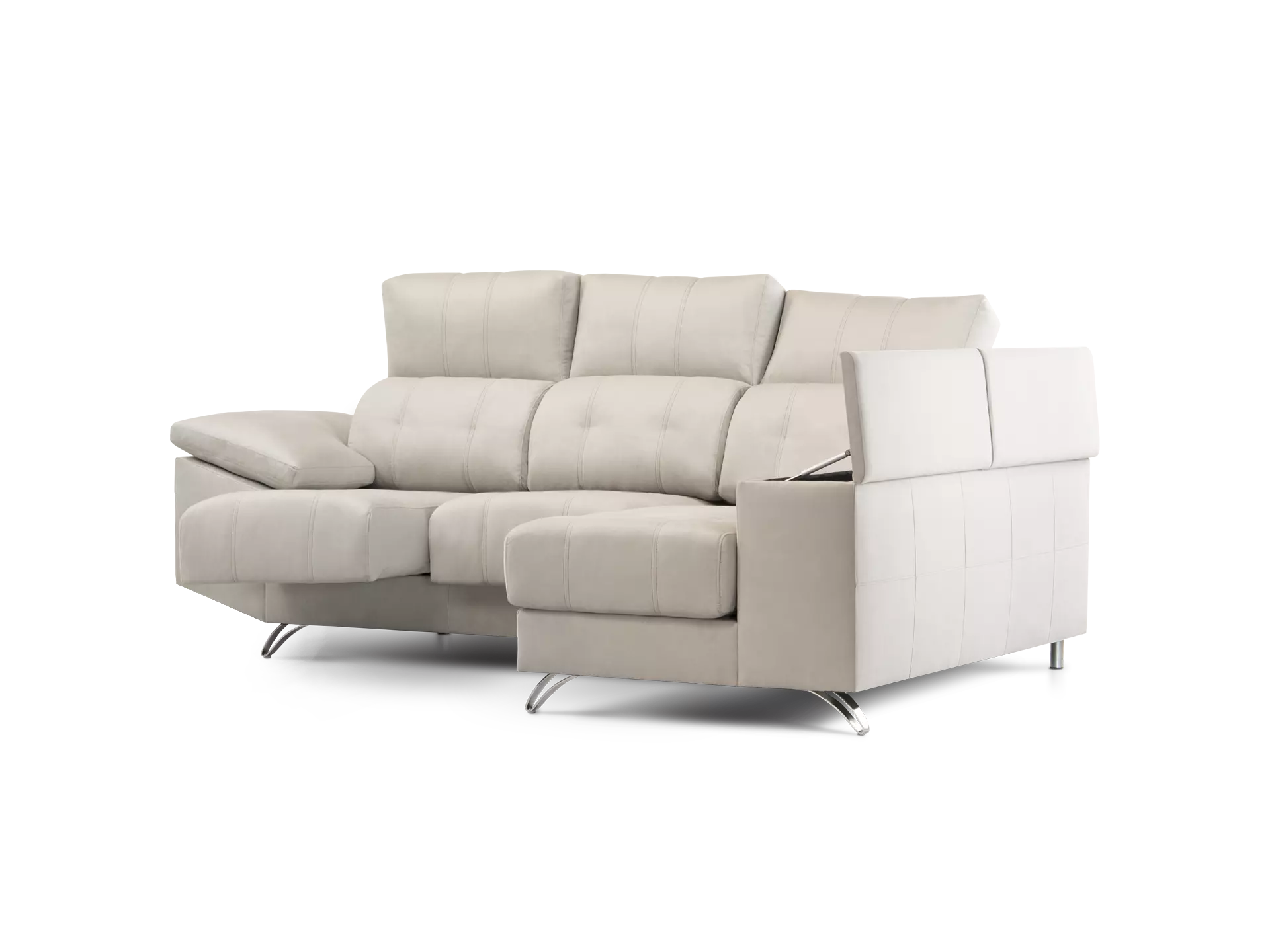 sofa victoriano 2 cuerpos 3 modulos con chaise longue con asientos extensibles con apoya cabeza de 5 posiciones y baulera