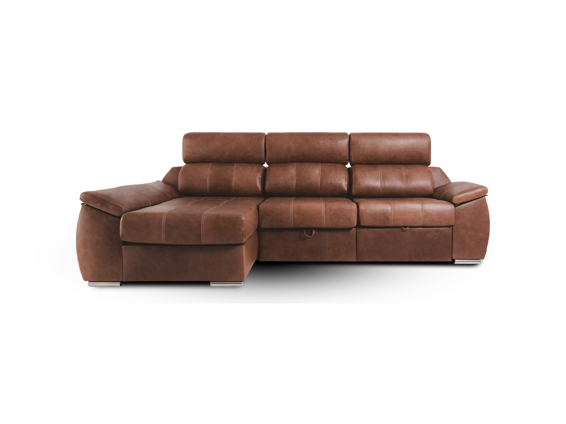 sofa olympo 3 modulos con chaise longe categoria lusso cuero lujo chocolate frente