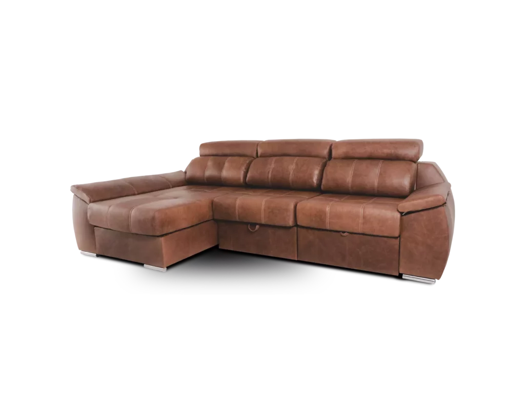 sofa olympo 3 modulos con chaise longe categoria lusso cuero lujo chocolate