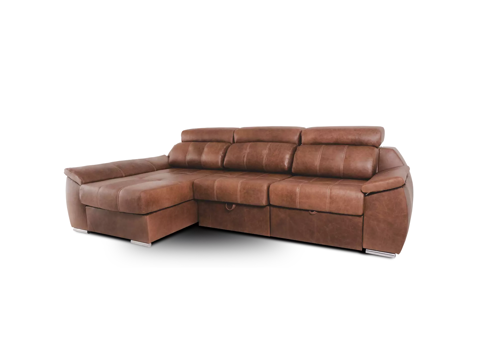 sofa olympo 3 modulos con chaise longe categoria lusso cuero lujo chocolate